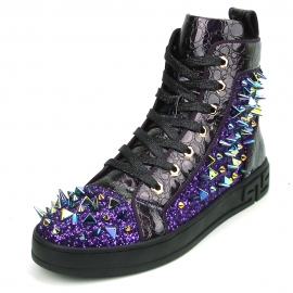 FI-2369 Purple Spikes High Top Sneakers 